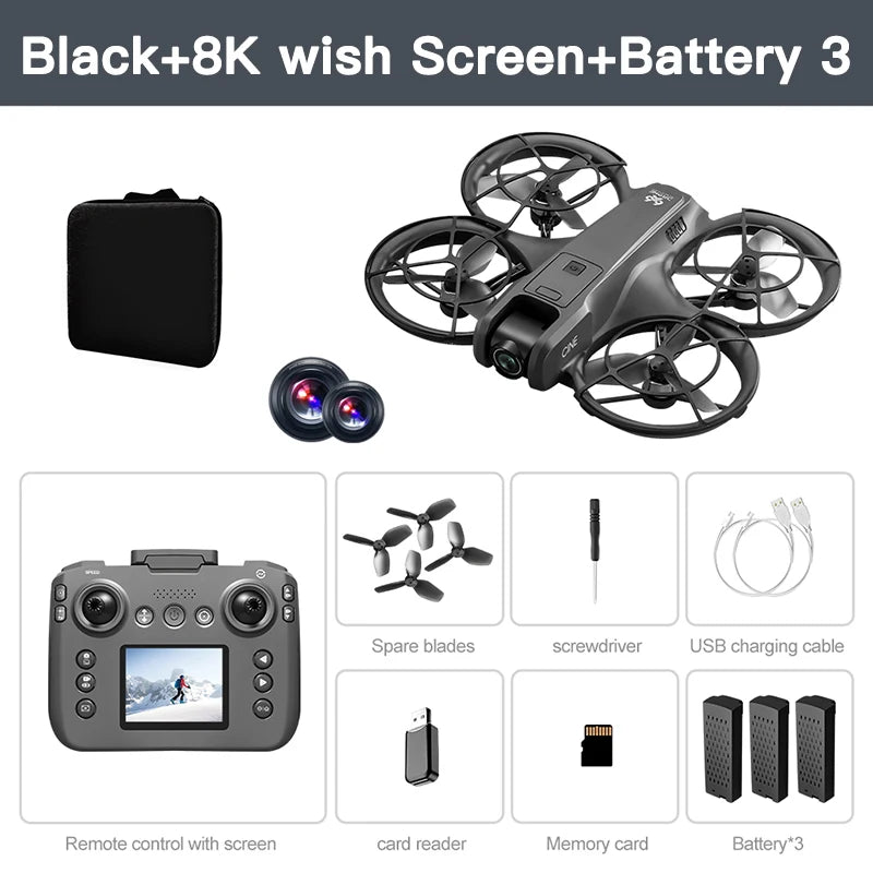 Mini drone 4K — double caméra 8K, évitement intelligent d'obstacles, quadricoptère brushless, jouet RC enfants