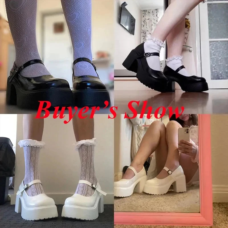 Chaussures Mary Jane noires à talons très hauts pour femme 2026, escarpins gothiques à plateforme épaisse, grande taille, avec boucle de cheville, chaussures de soirée Lolita 42