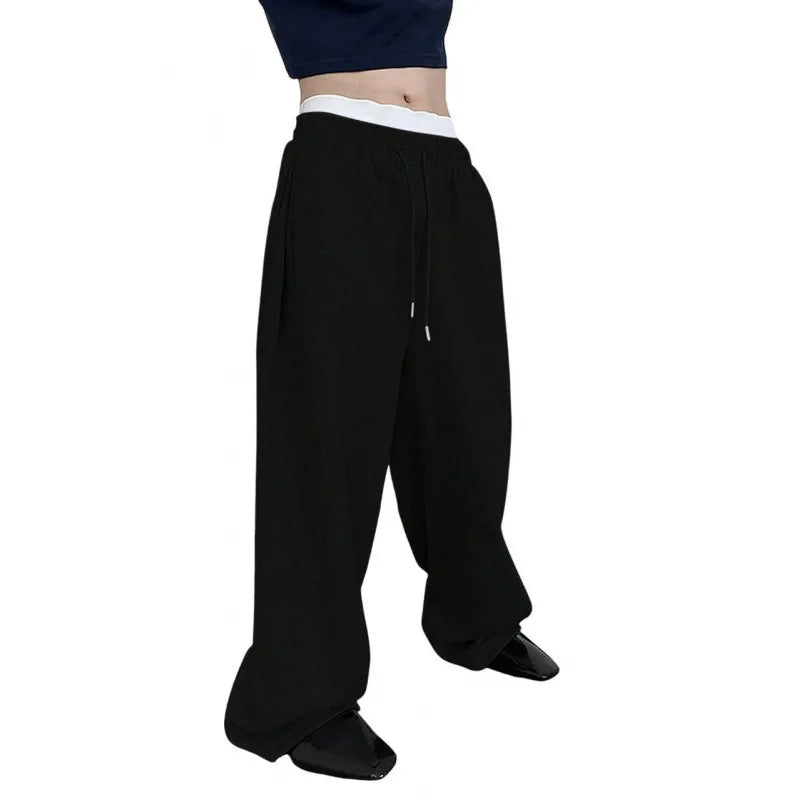 Pantalon hygiénique de couleur unie pour hommes, taille droite avec cordon de serrage, jambe large, coupe ample avec poches, pantalon de sport polyvalent, 2025