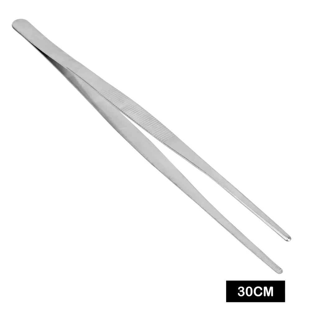20CM/30CM Stainless Steel Straight Tweezers for Home Garden Kitchen Barbecue, Long Food Tongs