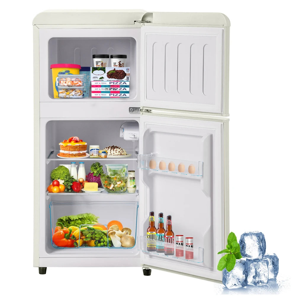 Frigorífico combi retro 45,5 cm de ancho, 2 puertas, 60 litros de volumen total, volumen de congelador 22 litros. 102 KWh/año,