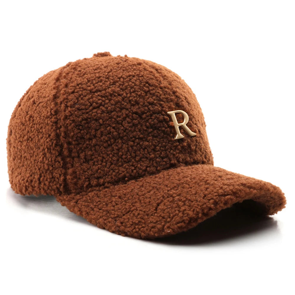 FS Luxury Brand Green Lambswool Baseball Caps for Men, Designer Cap with Golden Letters for Women, Winter Warm Trucker Hat, Women's Cap