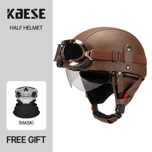 Motorcycle Half-Face Vintage Helmets Men Women Unisex Scooter Summer Helmet Black Brown DOT Approved Helmet