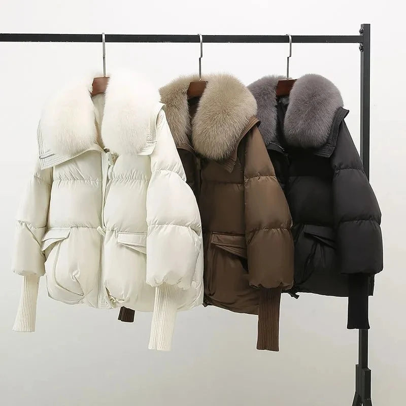 Femmes hiver vers le bas coton veste 2025 nouvelles femmes chaud épais coton manteau plus grand col de fourrure coton rembourré veste femmes Parka manteau
