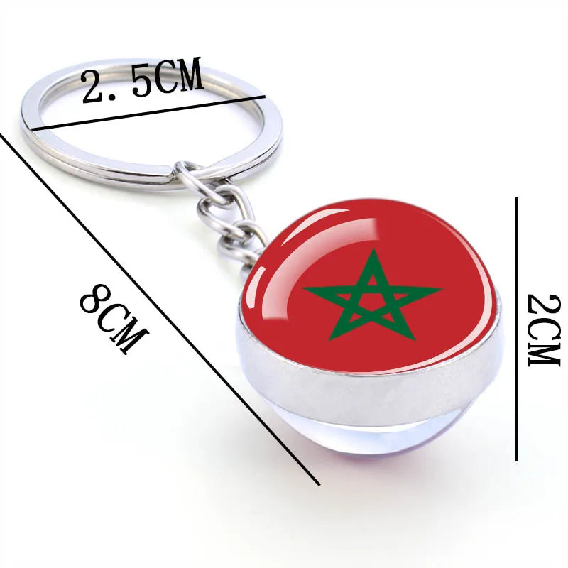 African Flag Keychain, Algeria, Somalia, Tunisia, Morocco, Egypt, National Flag, Double-sided Glass Ball Pendant, Gift