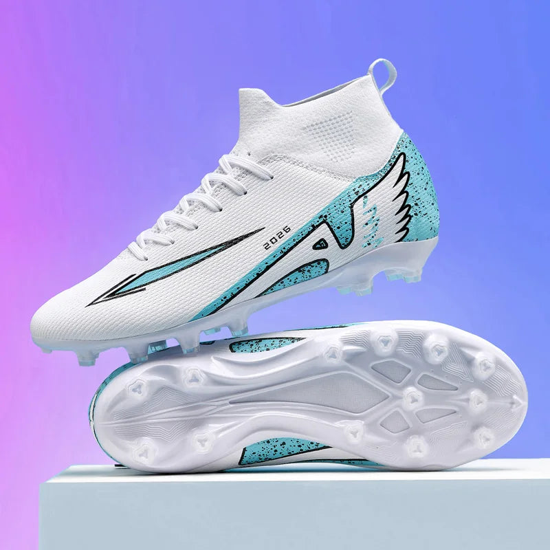wrfskm Chaussures de Football Futsal Homme FG Montantes — Cuir Verni, Semelle TPR EU 31–48