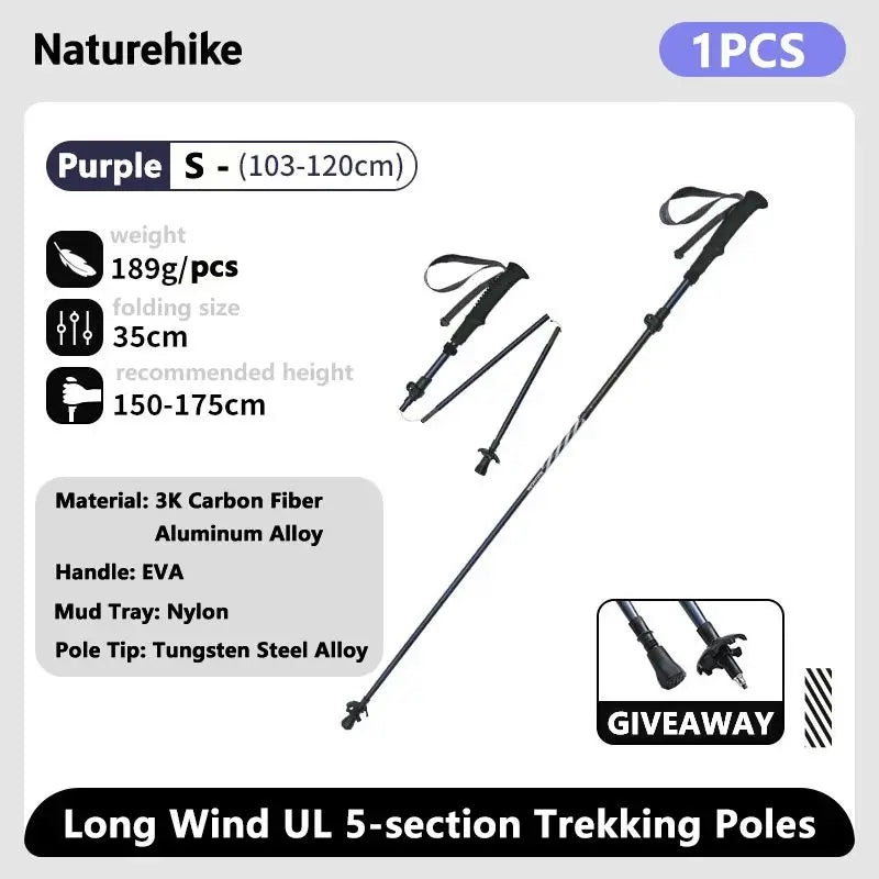 Naturehike – bâtons d'escalade ultralégers, pliables, pour l'extérieur, en Fiber de carbone, à verrouillage rapide