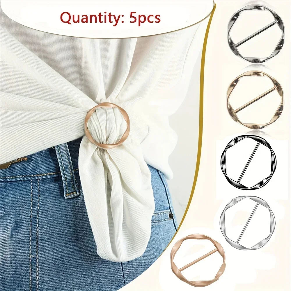 Pince Boucle Métal Cercle T-Shirt 5 Pièces — Châle Cravate Broche Polyvalent
