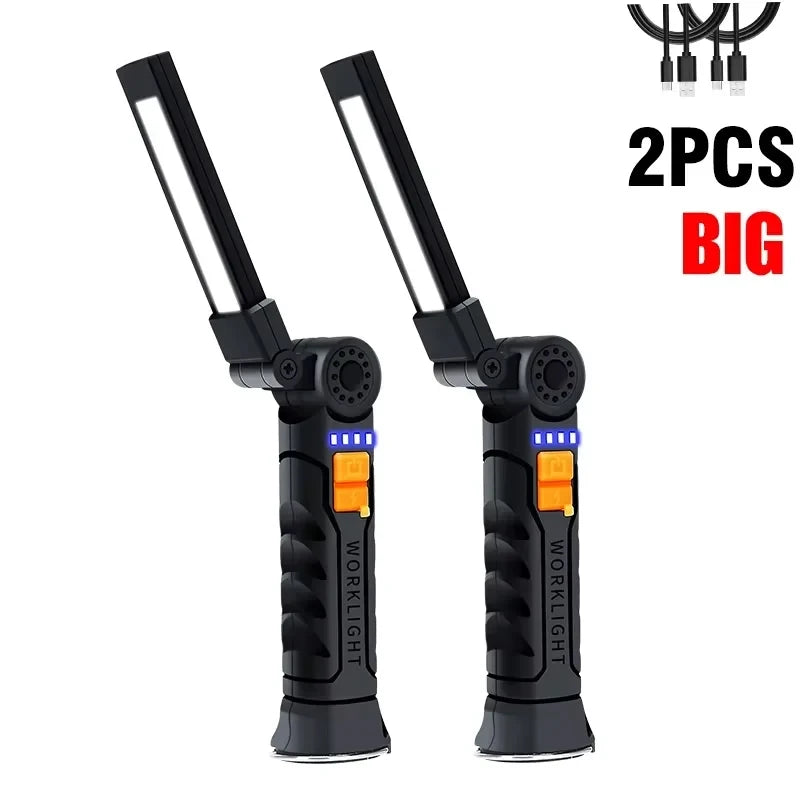 Lampe de Poche LED COB Portable, Rechargeable par USB, Lanterne Magnétique de Travail, avec Batterie spatirée, Torche de Camping