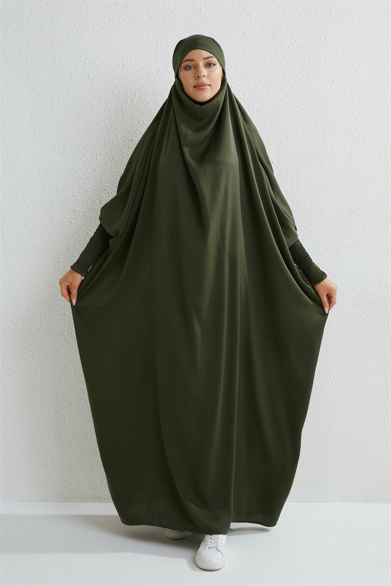 Abaya musulman à capuche manches smockées une pièce Robe de prière femmes Jilbab vêtements islamiques dubaï saoudien Robe noire modestie turque