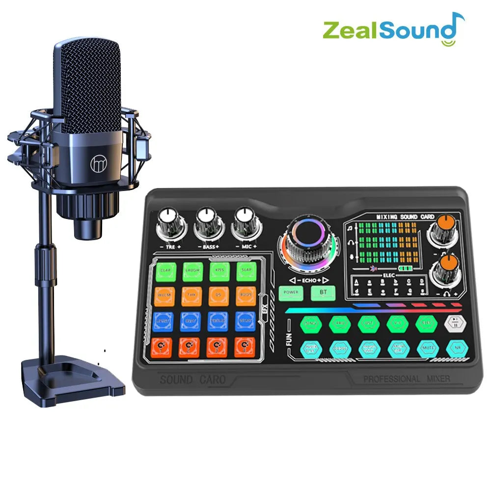 Zealsound – Kit carte son professionnel avec microphone pour podcast, vlog et streaming sur PC et smartphone