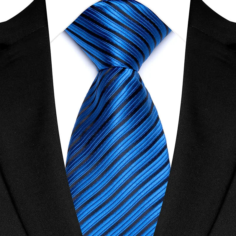 Cravate classique à rayures Paisley pour hommes — 8cm, Jacquard, bleu royal, accessoires, mariage