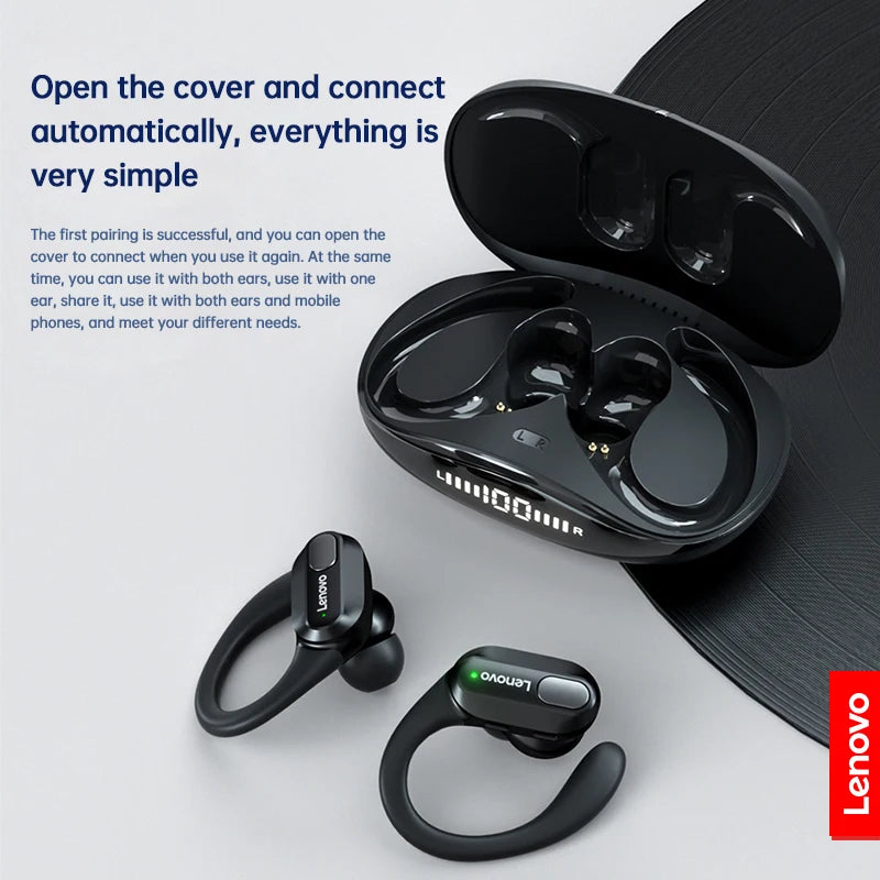 Lenovo XT80 – Auriculares deportivos inalámbricos, con micrófonos, control de botón, pantalla de alimentación LED, sonido estéreo de alta fidelidad, auriculares con traductor de IA