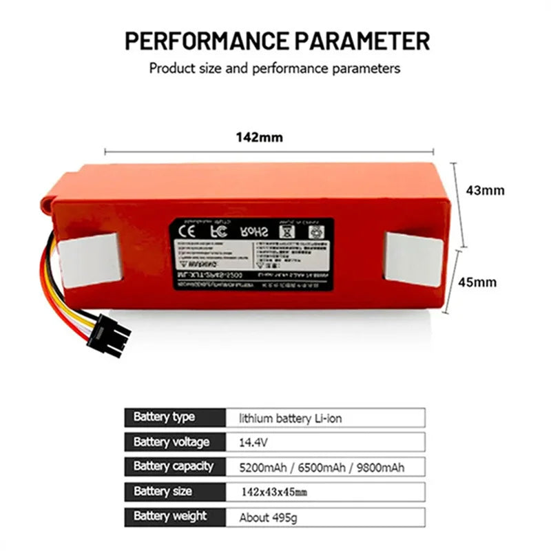 Batterie de remplacement pour aspirateur Robot Xiaomi Roborock S55 S60 S65 S50 S51 S5 MAX, pièces S6, 14.4V, 12800mAh