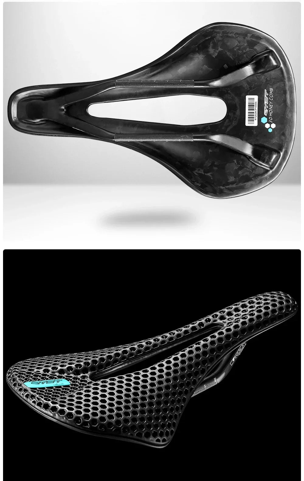Selle vélo carbone 3D imprimée 140mm — rail rond, super légère, route, VTT, course