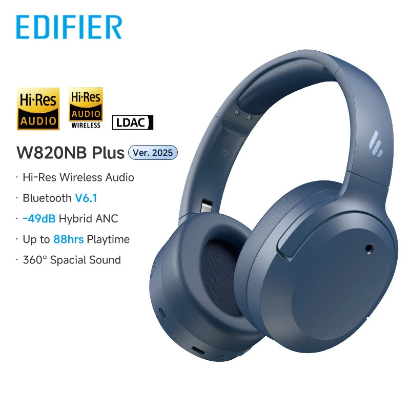 Edifier W820NB Plus 2025 – Casque Bluetooth ANC -49dB, audio haute résolution, supra-auriculaire