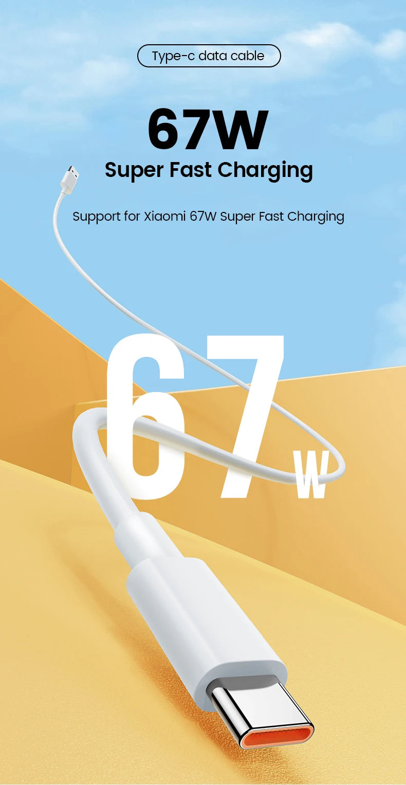 Cargador USB Superrápido de 67W para Xiaomi, Adaptador de Corriente Mi 12 11, Cable Tipo C de 6A, POCO X5 X4 Pro Note 9 10 11