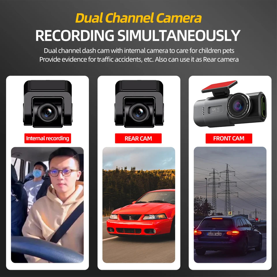 4K Dash Cam GPS WIFI APP 24H Night Vision Optional Rear Mini Lens Car Dashcam DVR Video Recorder Car Camera Black Box