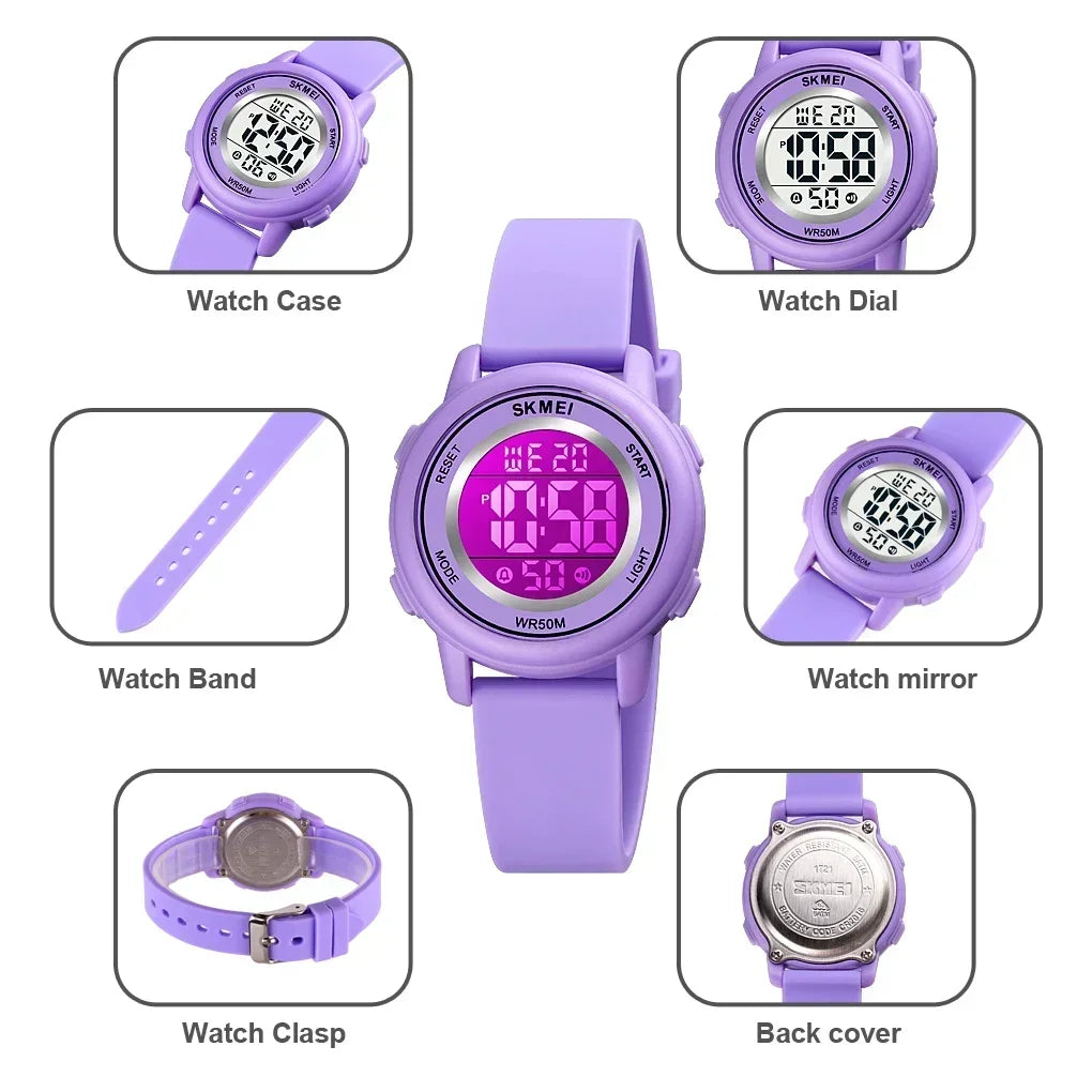 Montre enfant étanche avec alarme — sport, LED colorée, numérique, garçons et filles