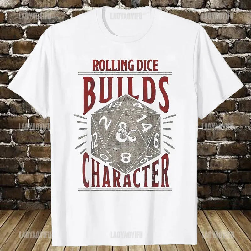 T-shirt rétro en coton pour homme — streetwear, vintage, gamer, donjons, dés, dragon, cadeaux été