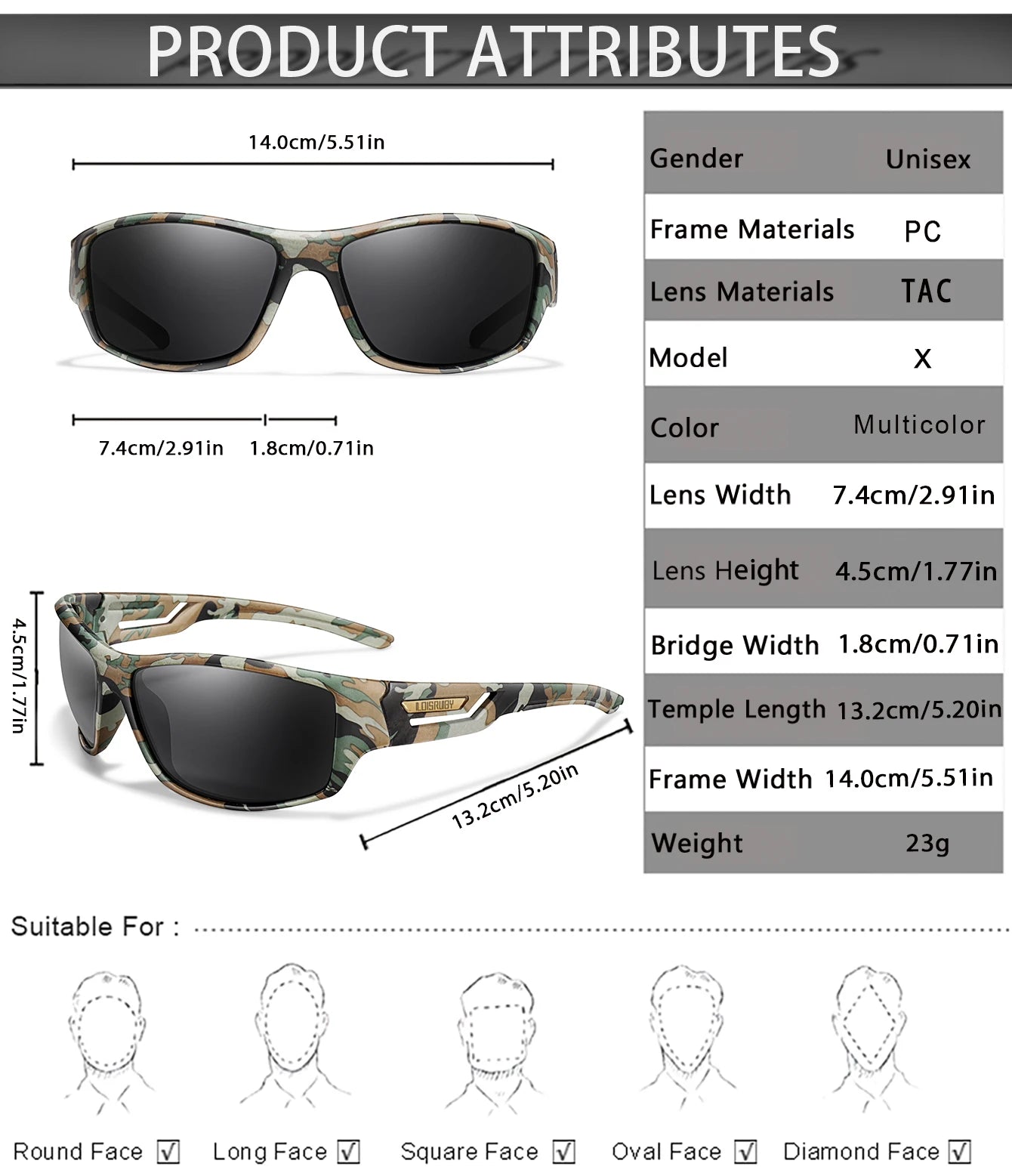 Lunettes de pêche polarisées camouflage — conduite, sports de plein air, cyclisme, course, UV400