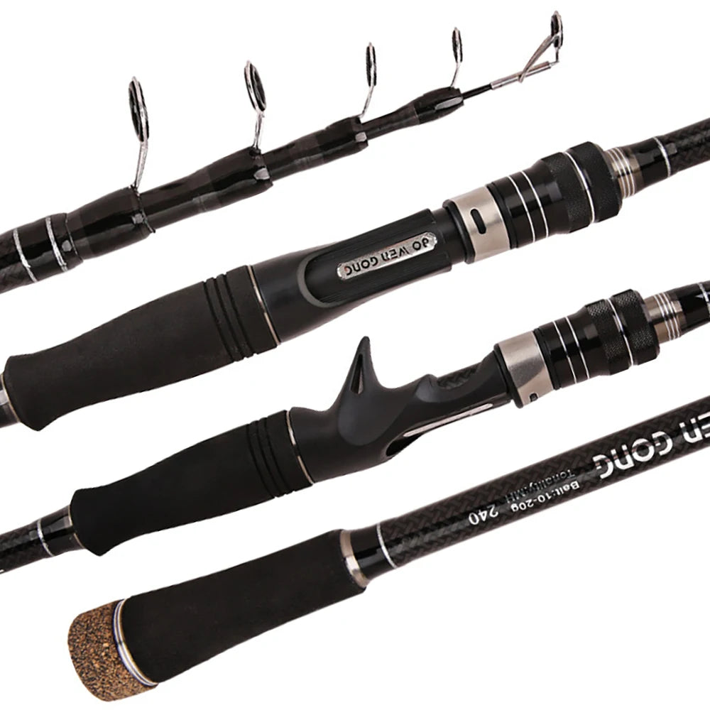 1.8M 2.1M 2.4M 2.7M 3.0M canne à pêche télescopique Portable en Fiber de carbone filature/coulée canne à poisson matériel