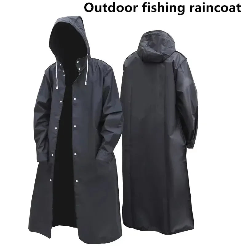 Imperméable long noir de mode pour adultes, imperméable pour femmes et hommes, avec capuche, pour la randonnée en plein air, les voyages, la pêche, l'escalade, épaissi