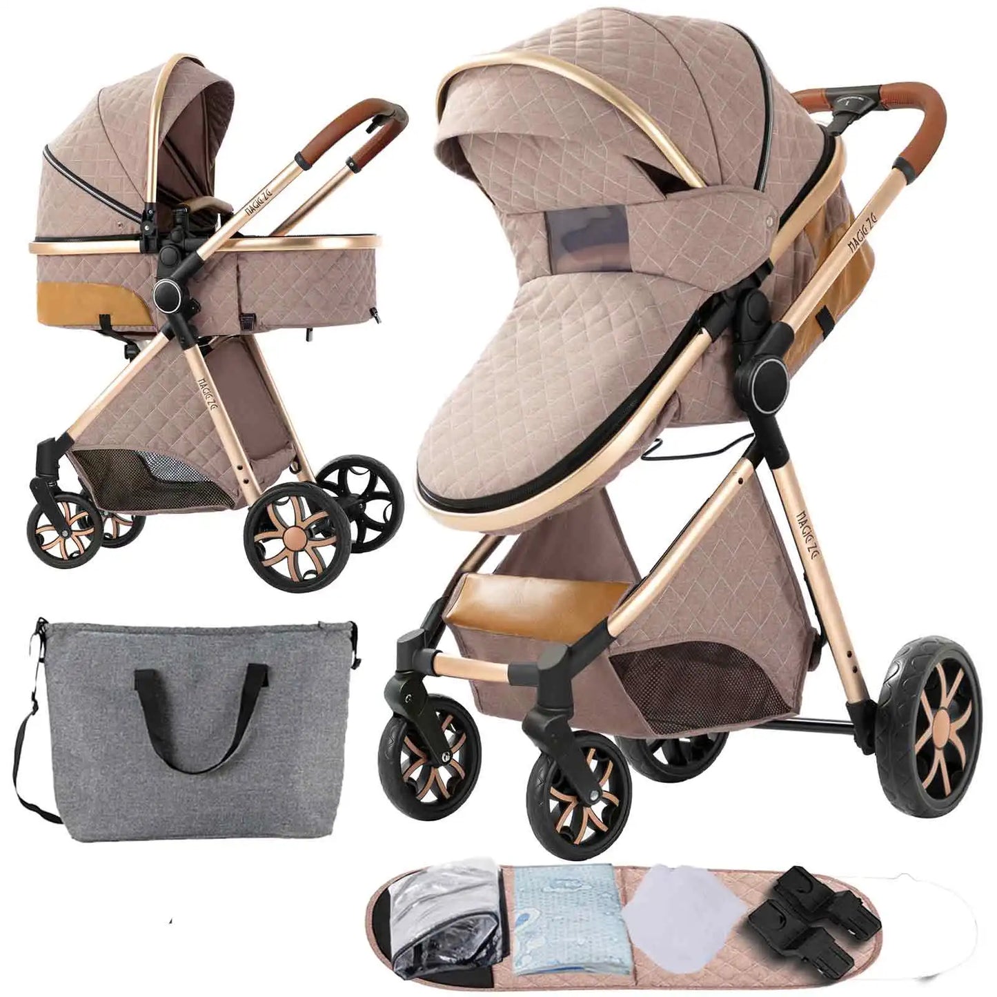 Poussette Bébé 2 en 1 Nouveau-Né — Chariot Landau 4 Roues Accessoires