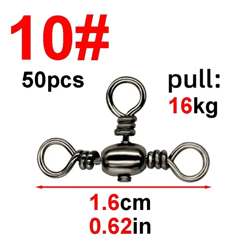 Accesorios de pesca, niquelado negro, conector de tres puntas, separador giratorio de sublínea en T, anillo Bazi para pesca al aire libre, 50 piezas/bolsa