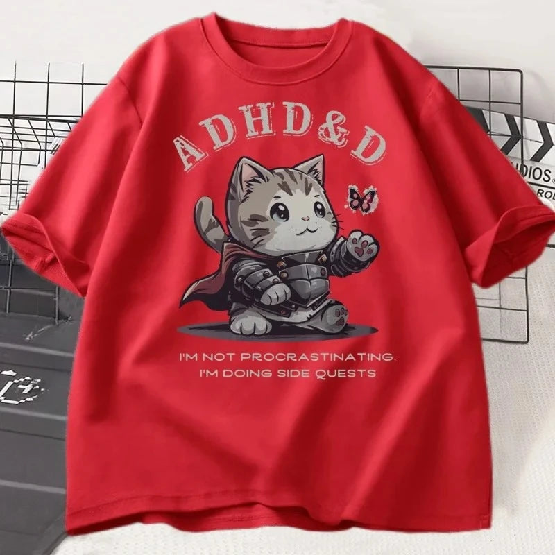 T-shirt humoristique graphique chat — manches courtes, été, ample, hauts, Y2K (v2)