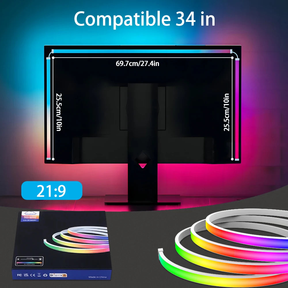 Bande lumineuse LED intelligente pour jeu, moniteur d'ordinateur, rétro-éclairage, synchronisation, barre lumineuse RGB, écran USB, lampe de décoration pour chambre à coucher