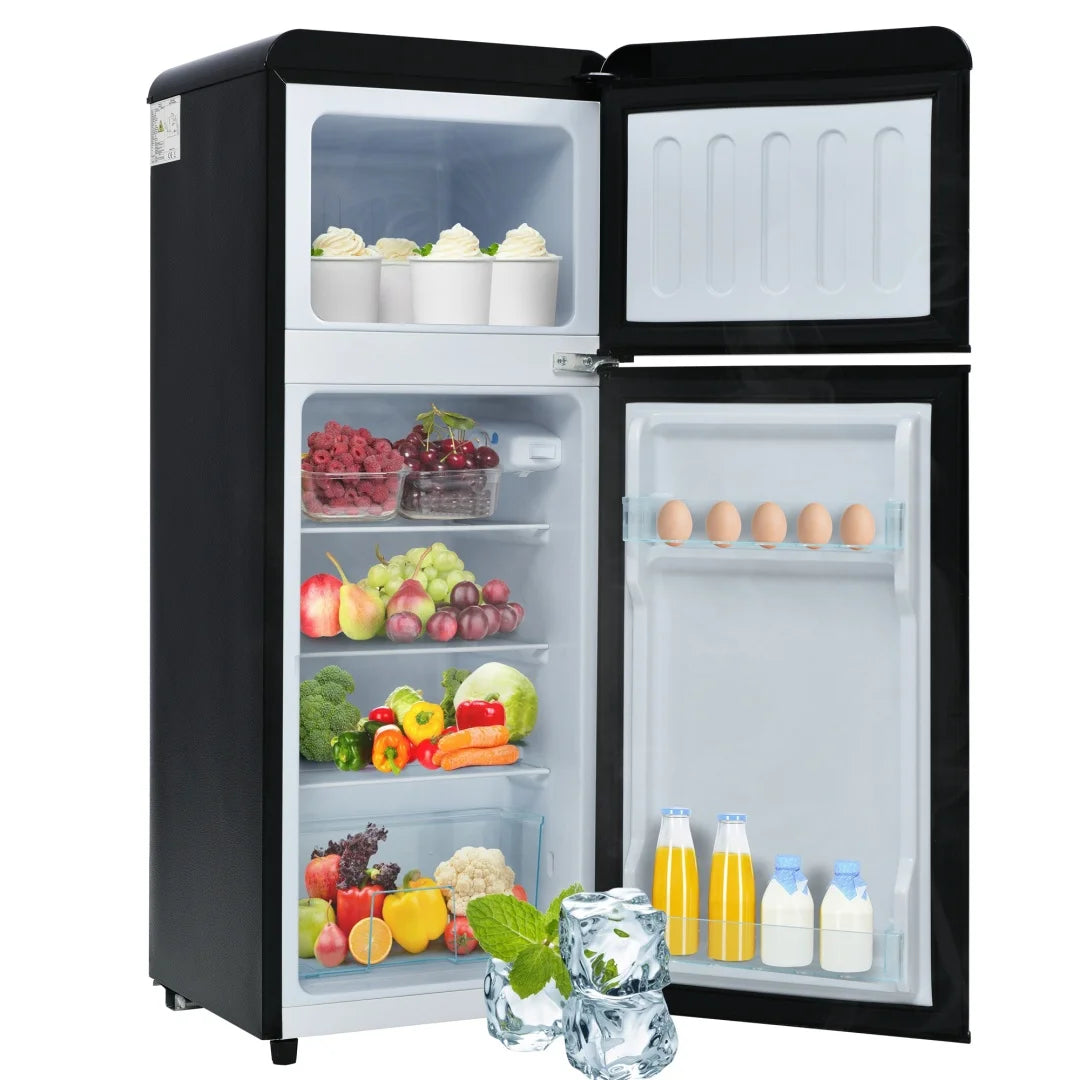 Frigorífico y congelador combinados, 105,5 cm de alto, 41 cm de ancho, doble puerta, volumen total 92 litros, capacidad del congelador 28 litros
