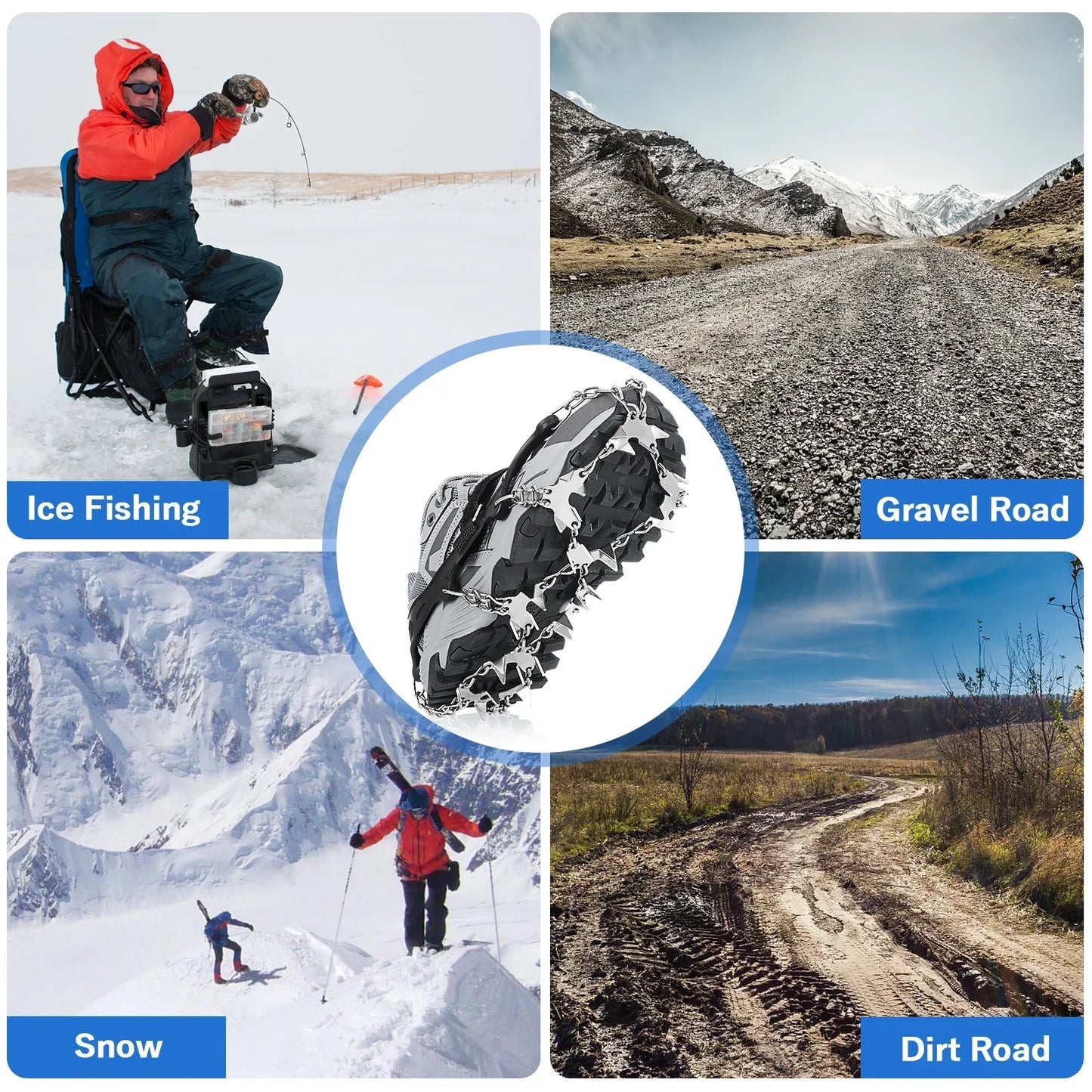 Hiver randonnée en plein air escalade neige pointes Crampons Crampons chaîne griffes poignées bottes couverture glace pince Spike pour chaussures anti-dérapant