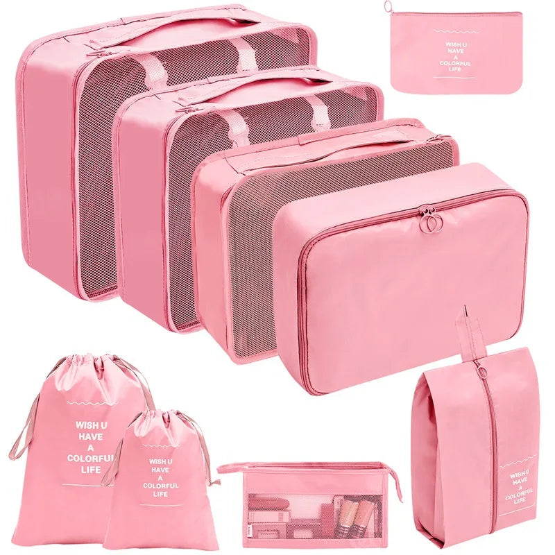 7/8/9/10 Piece Set Travel Organizer Storage Bags Suitcase Packing Cubes Set Portable Cases Luggage Clothing Shoe Tidy Folding Pouch