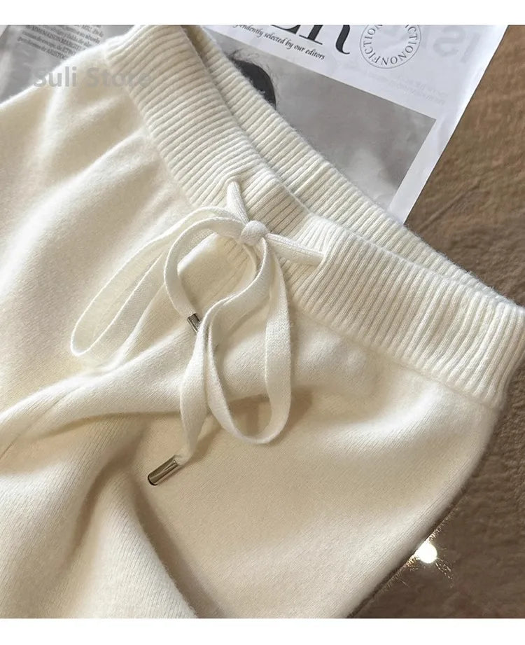 Autumn and Winter Temperament Wool High Waist Loose Wide Leg Pants Women Cloud Casual Soft Waxy Wool Straight Pants