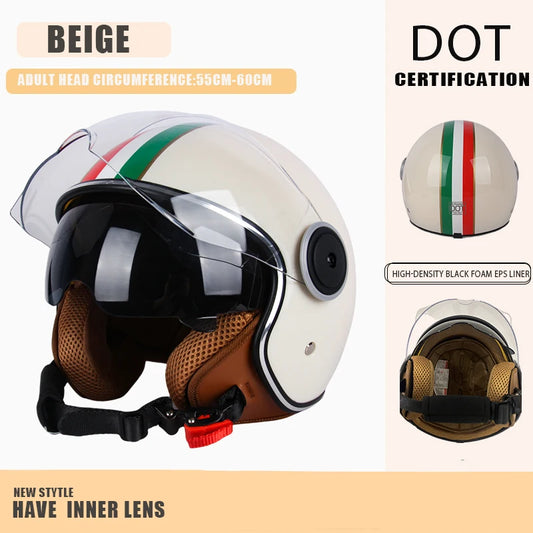 Casque Moto Ouvert Vintage Rétro DOT 3/4 — Cruiser Homme Femme