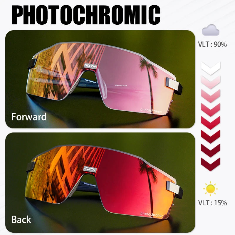 Lunettes de cyclisme photochromiques SCVCN pour hommes et femmes, lunettes de vélo de route et de VTT, lunettes de randonnée décontractées, coupe-vent