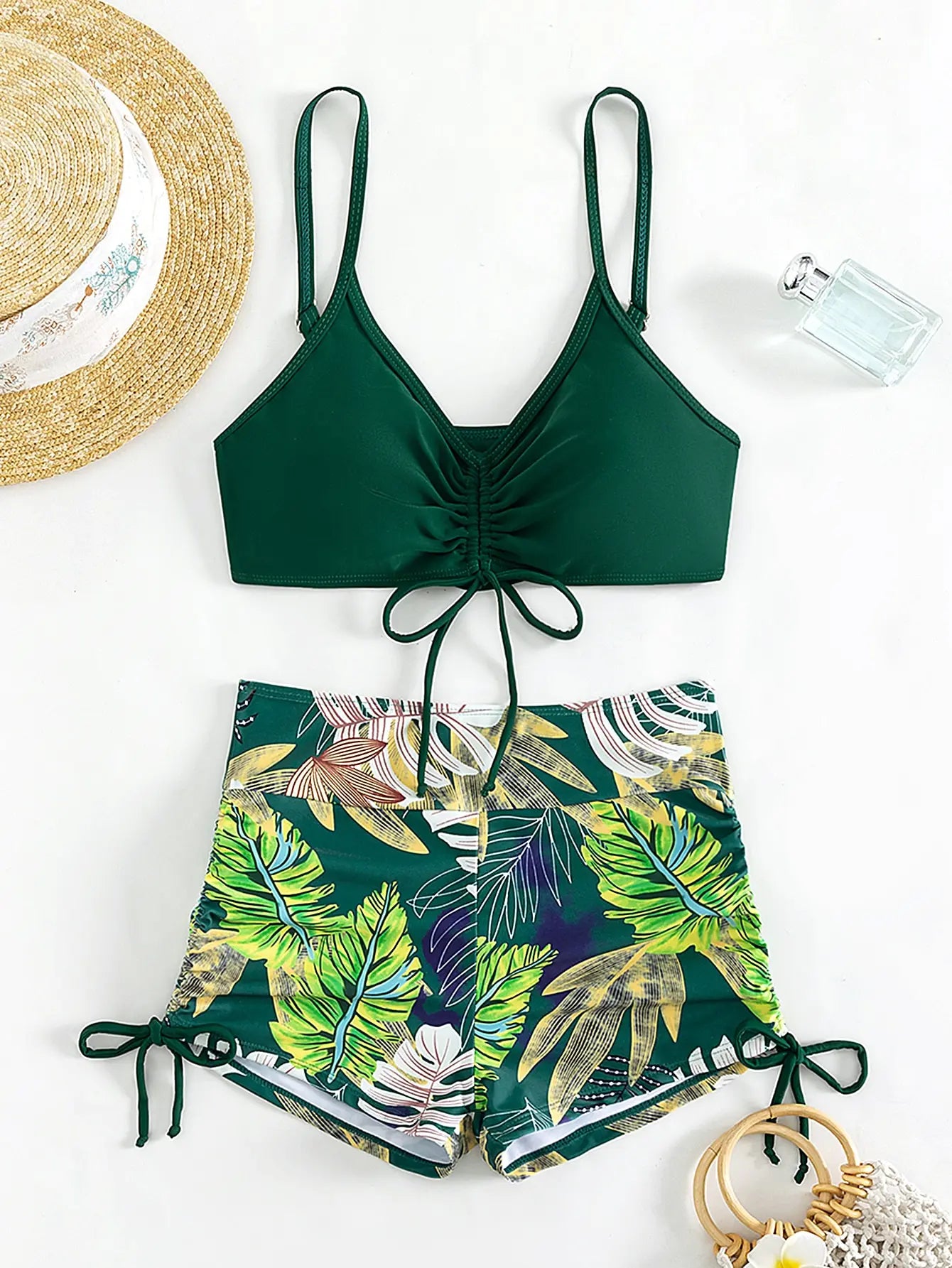 Maillots de bain femme 2026 : Bikinis short à cordon de serrage devant, taille haute, pour la natation et la plage