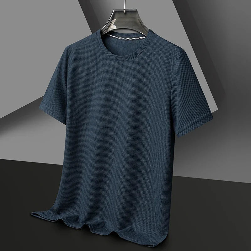 T-Shirt Gaufré Col Rond Homme — Nouveau Manches Courtes Été