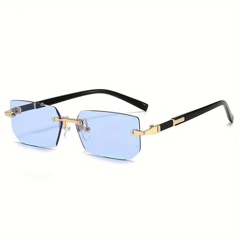 Rimless Rectangular Sunglasses for Men and Women, Popular Shades, Small Square Sunglasses, Summer Travel Fashion