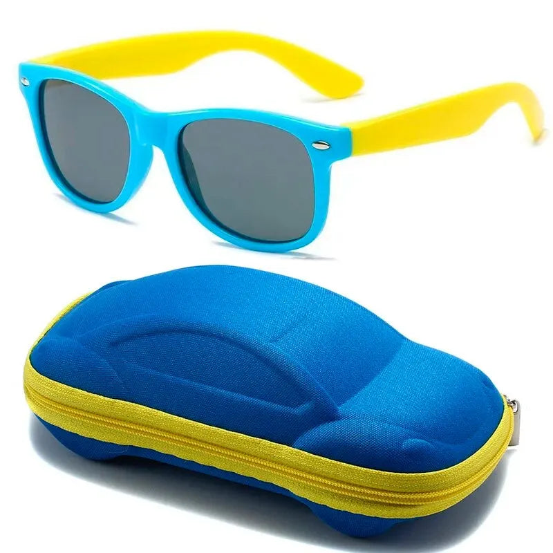 Gafas de sol para bebé con estuche, para niños y niñas, gafas de exterior, lente de CA, gafas de seguridad y estuches, regalo para niños