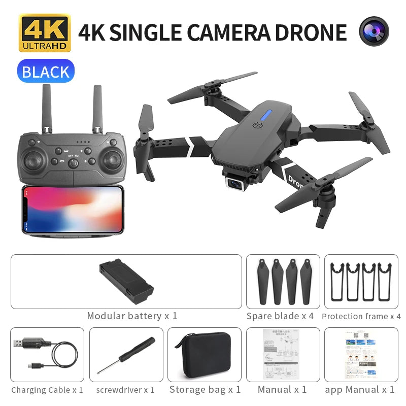 New E88 Pro 2026 Drone, 4K HD Dual Camera, FPV, 13 Minutes Flight Time, Long Range, Foldable RC Quadcopter, Mini E88 Pro Drone, Boys' Toy