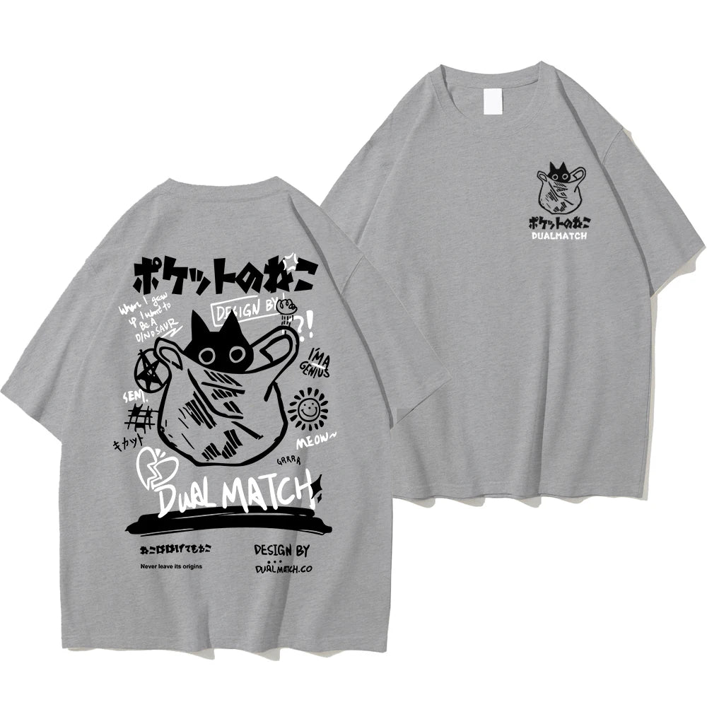 Hombres Mujeres Camisetas de Dibujos Animados 2024 Verano Harajuku Kawaii Gato Impreso Manga Corta Camisetas Pareja Streetwear Ropa Suelta Tops Y2K