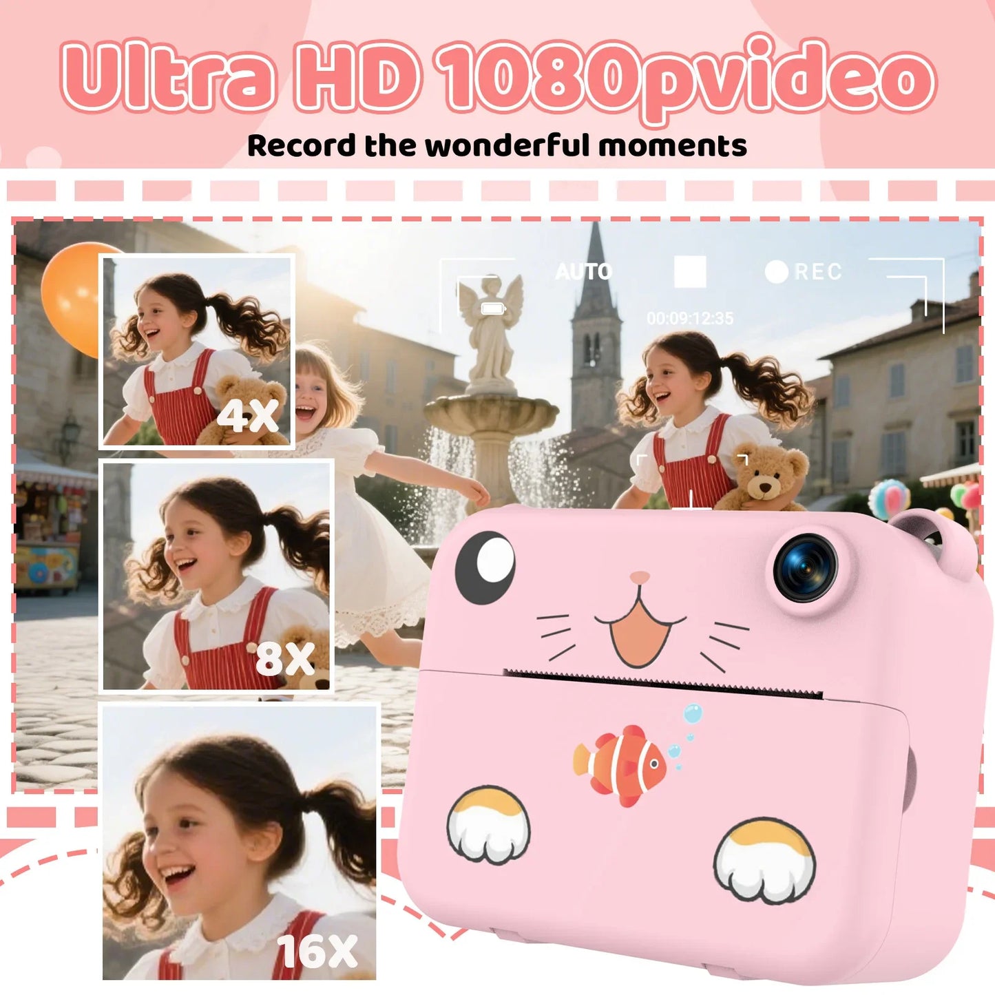 Cámara digital para niños, impresión instantánea, grabadora de vídeo HD, mini impresora térmica, los mejores regalos de fiesta de cumpleaños, 1080p