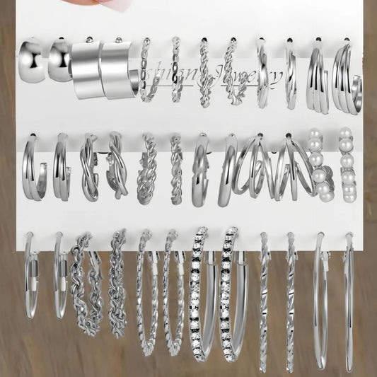 Boho couleur argent torsion boucles d'oreilles ensemble Brincos coeur perle cerceaux Vintage métal géométrique boucles d'oreilles pour les femmes à la mode bijoux