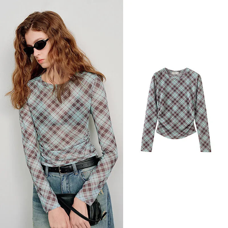 T-shirt femme en maille imprimé 2026 — printemps, taille découpée, Y2K, hauts courts