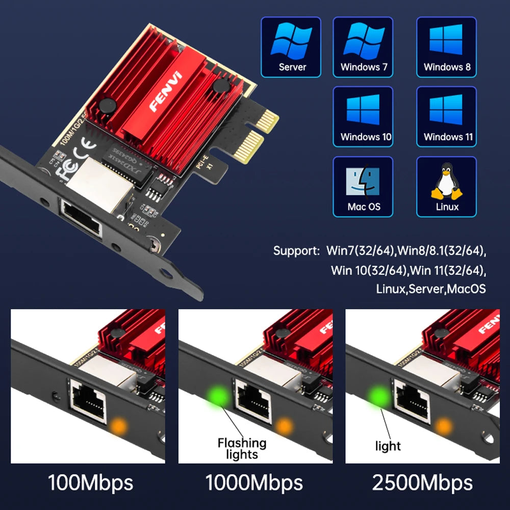 FENVI-Carte réseau 2.5G PCI-E vers RJ45, puce RTL8125B, 100/1000Mbps, 2.5Gbps, adaptateur de contrôleur LAN filaire Ethernet pour Win7/8/10/11