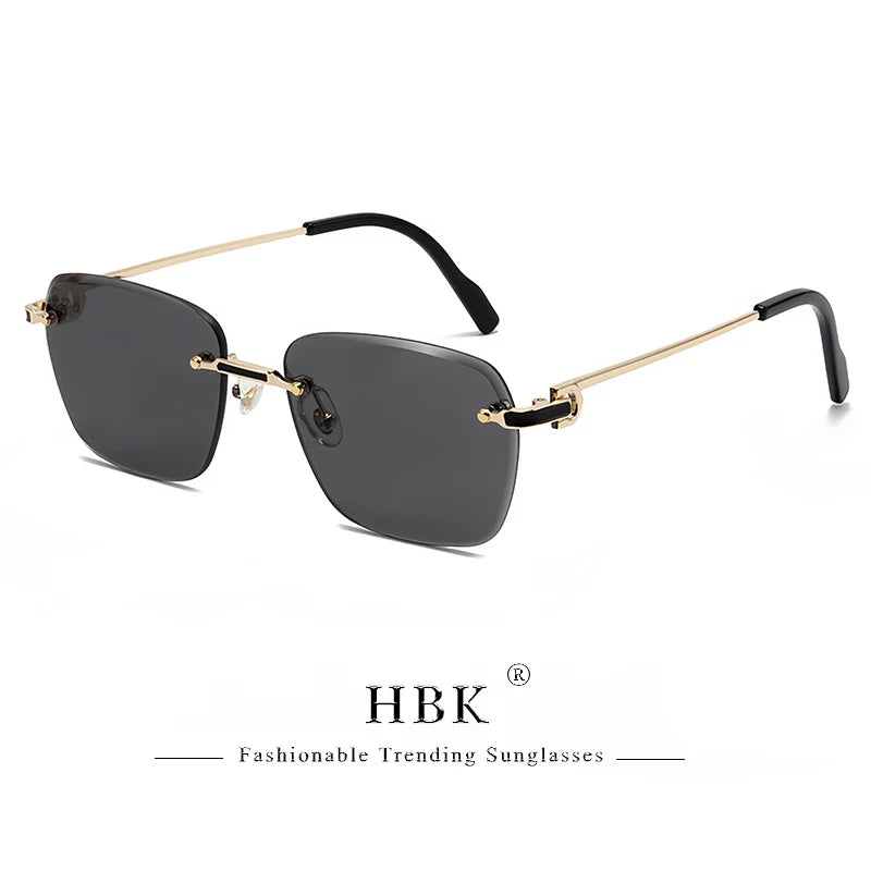 HBK Nueva montura sin montura Gafas de sol Hombre Gafas de sol degradadas Mujer Retro Negocios Compras UV400 Gafas de sol Hombre