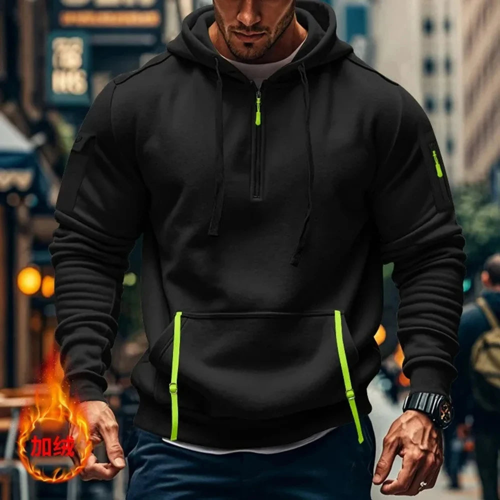 Sweat À Capuche Zipper Moto Sport — Demi Fermeture Éclair Poche Printemps Automne