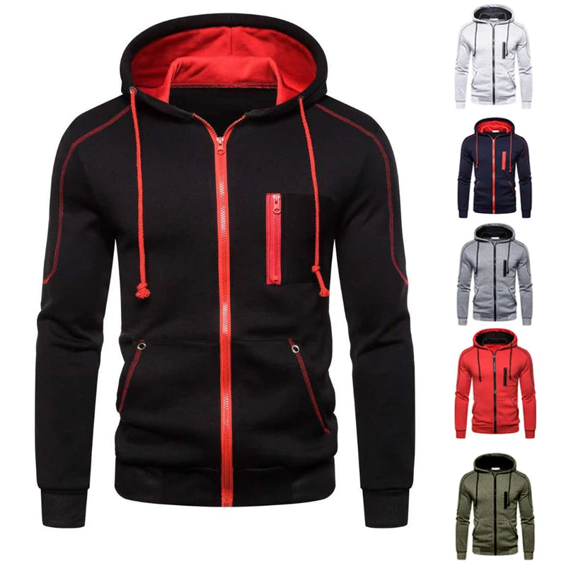 Sweat À Capuche Homme Couleur Bloc Polaire — Noir Blanc Vert Rouge Hiver